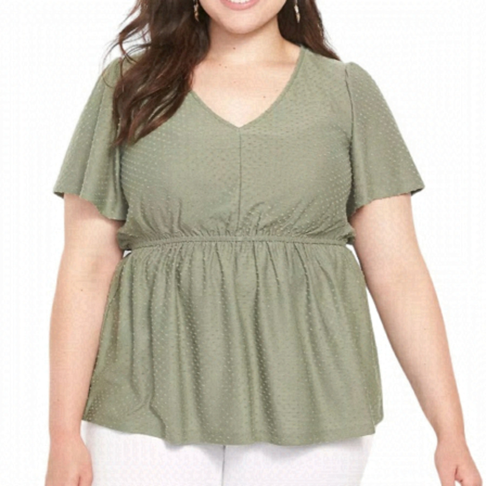 ✨3/$21✨ Lane Bryant Sea Spray Flutter Sleeve Clip Dot Babydoll Top Size 14/16